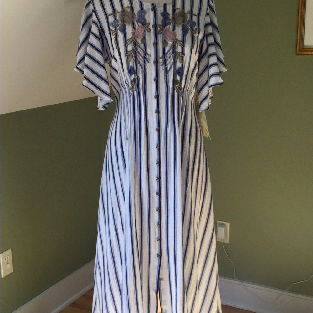 ARATTA Striped Maxi Dress/Floral Embroidery